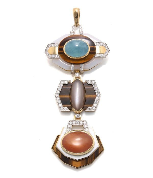Totem Pendant, Aquamarine, Brown Moonstone, Orange Moonstone
