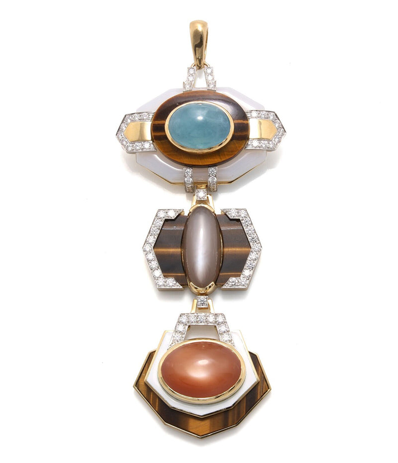 Totem Pendant, Aquamarine, Brown Moonstone, Orange Moonstone