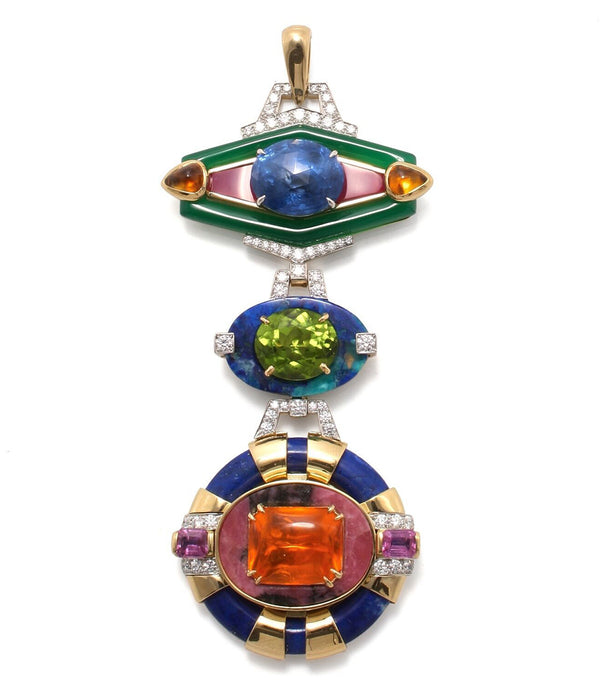 Totem Blue Sapphire, Green Onyx, Orange Sapphire, Rubellite