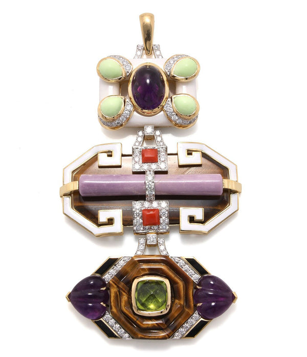 Totem Pendant, Amethyst, Green Jaipur, Carrera Marble