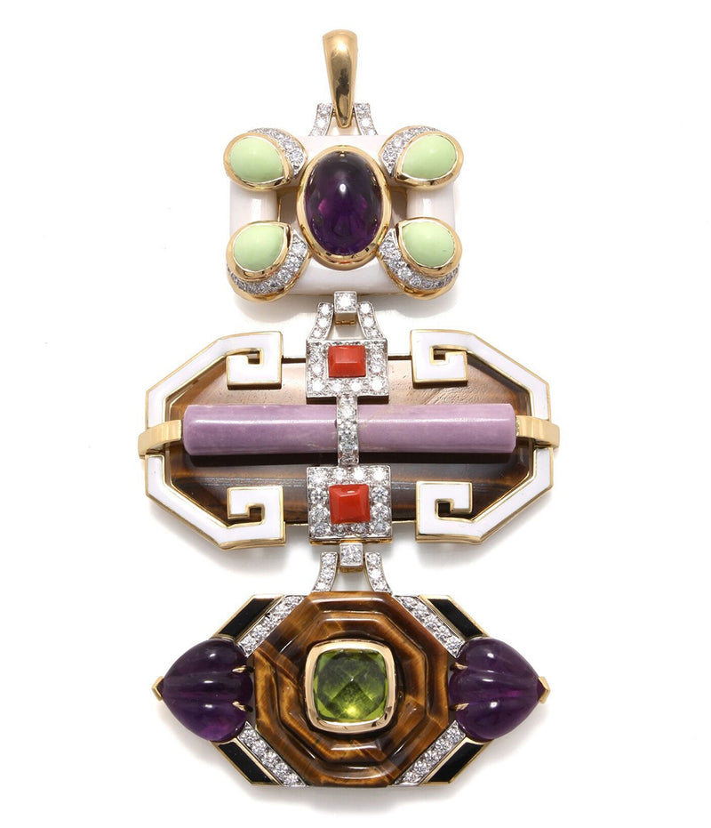 Totem Pendant, Amethyst, Green Jaipur, Carrera Marble