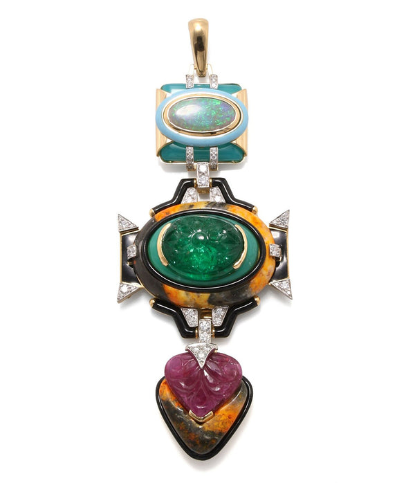 Totem Pendant, Opal, Emerald, Ruby
