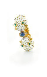 Twin Frog Bracelet, White Enamel, Sapphire