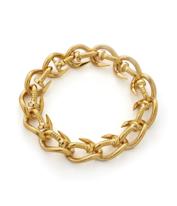 Large Bent Nail Link Bracelet, Hammered 18K Gold