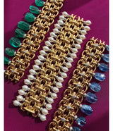 Brocade Bracelet, Hammered 18K Gold, Diamonds, Emerald