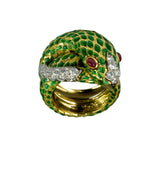 Snake Ring, Green Enamel