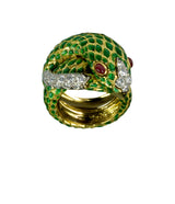 Snake Ring, Green Enamel