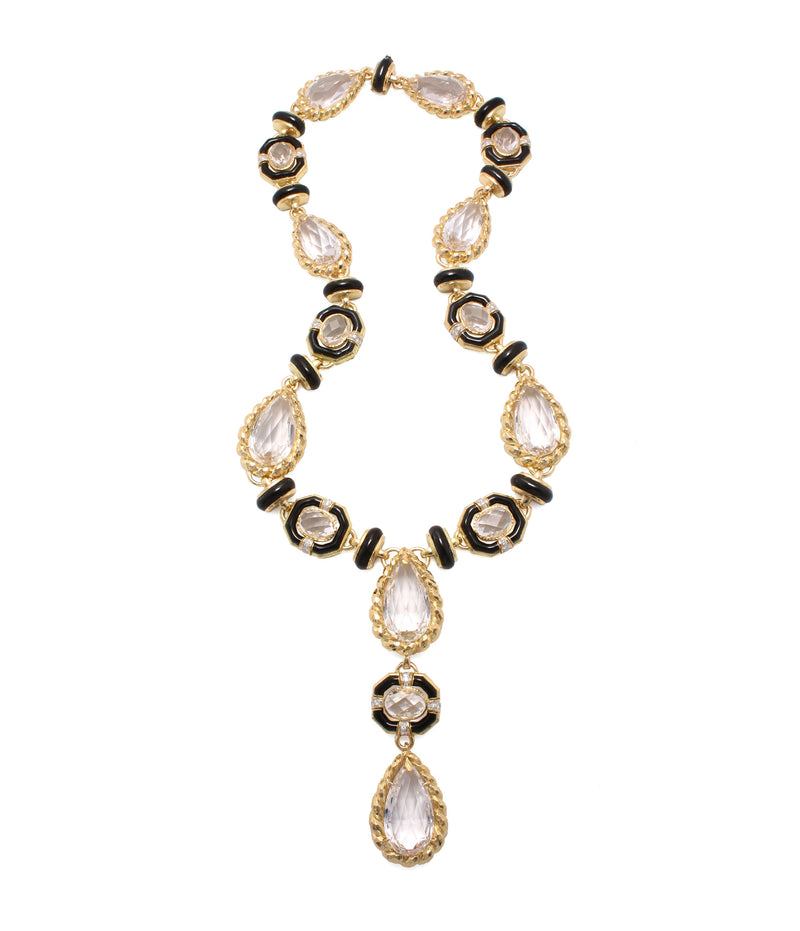 Necklace, Rock Crystal, Black Enamel