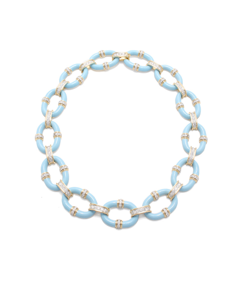 Oval Link Necklace, Light Blue Enamel
