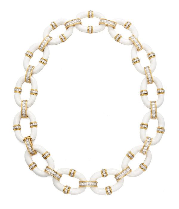 Oval Link Necklace, White Enamel