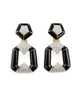 Pentagon Bamboo Earrings, Black Enamel