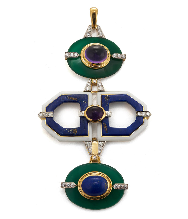 Totem Pendant, Amethyst, Green Agate, Lapis Lazuli