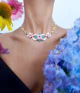 Asheville Necklace, White Enamel, Pink Opal, Diamonds