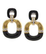 Radiator Hoop Earrings, Diamonds and Black Enamel