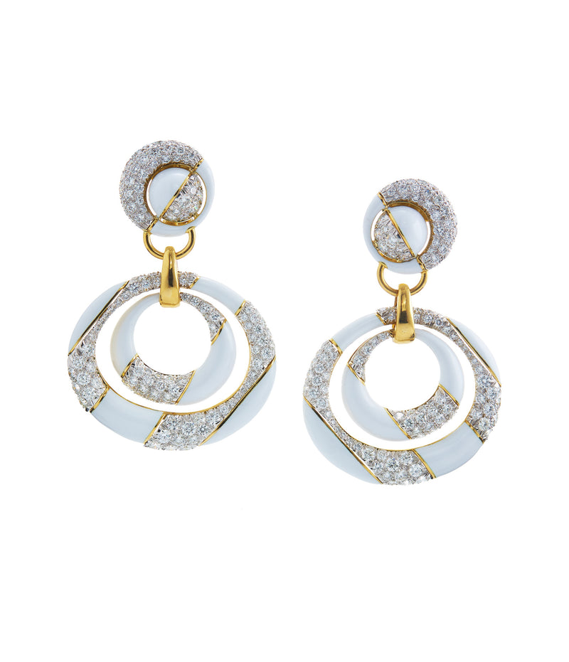 Cosmos Diamond Earrings, White Enamel