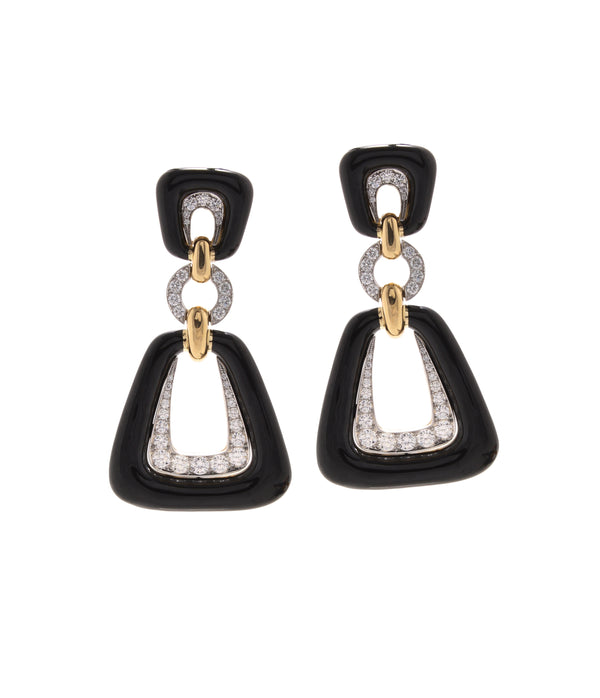 Dinner Bell Earrings, Black Enamel