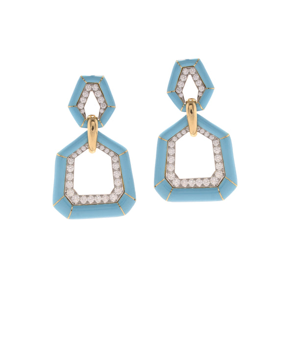 Bamboo Earrings, Light Blue Enamel