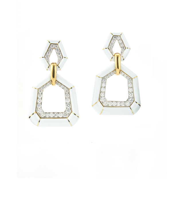 Bamboo Earrings, White Enamel