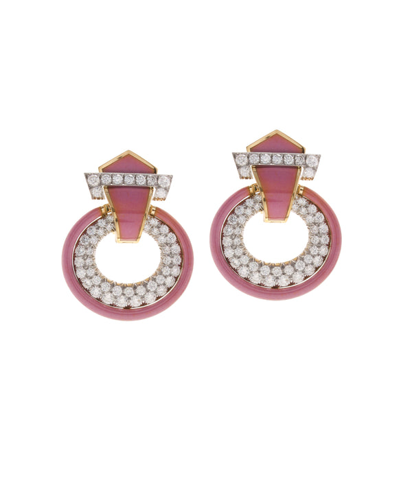 Doorknocker Earrings, Pink Enamel