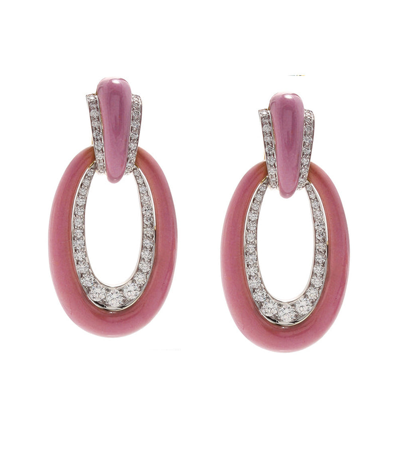 Pink enamel lotus earrings with tassels by Hyperbole | The Secret Label