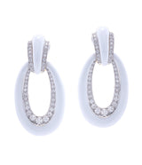 Long Hoop Earrings, White Enamel