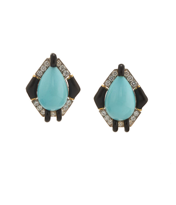 Kite Earrings, Black Enamel, Turquoise