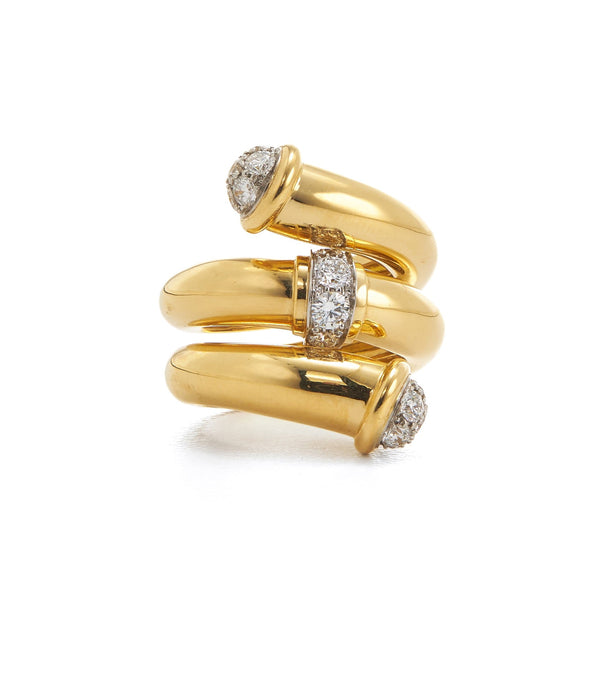 Diamond Tip Pipe Ring, Polished 18K Gold