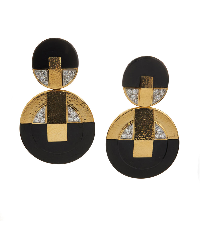 Discus Earrings, Black Onyx