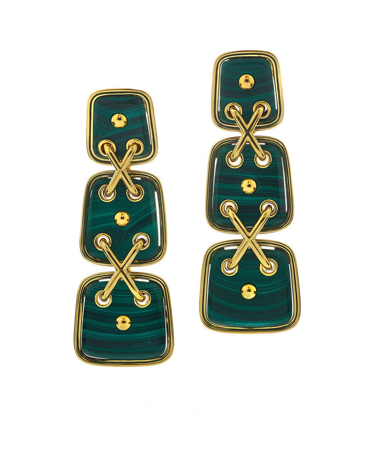 Cross Stitch Earrings, Malachite