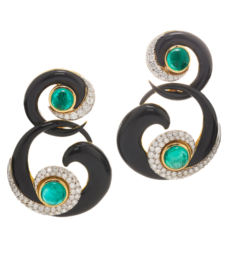 David Webb - Manhattan Minimalism - Ink Scroll Earrings