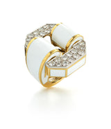 Octagonal Buckle Ring, White Enamel