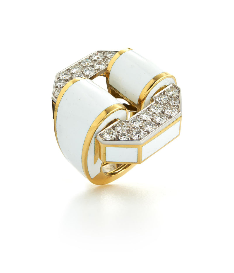 Octagonal Buckle Ring, White Enamel