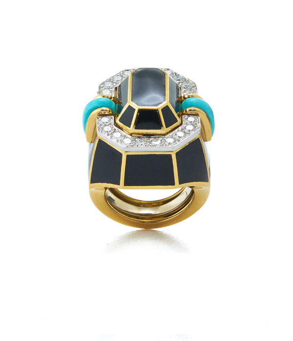 Facet Ring, Turquoise, Black Enamel