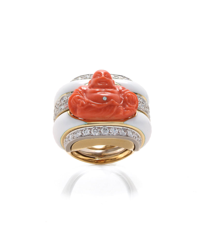 Carved Coral Buddha Ring