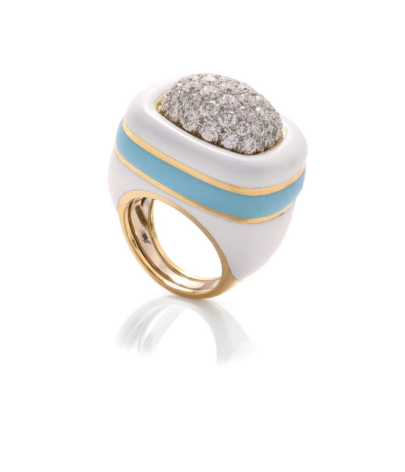 Cabana Ring, White and Light Blue Enamel