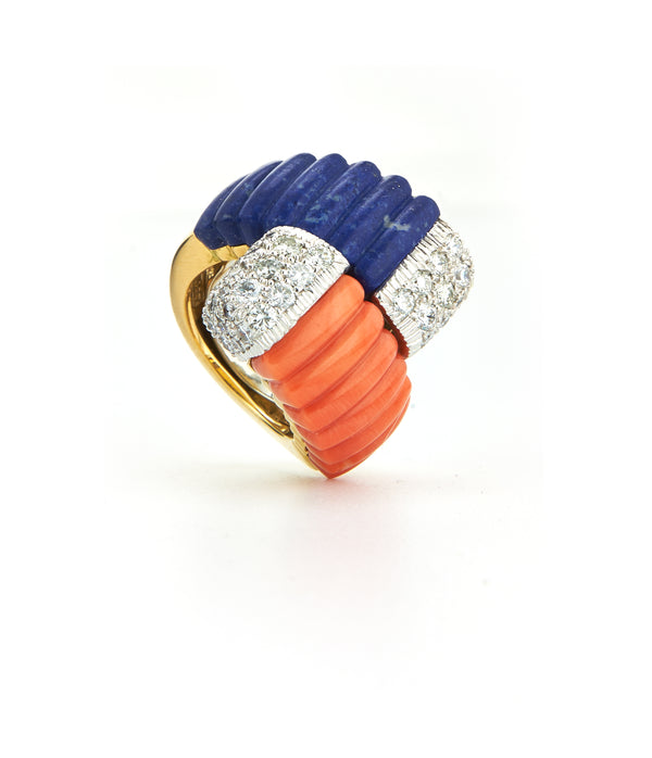 Crossover Ring, Coral, Lapis Lazuli