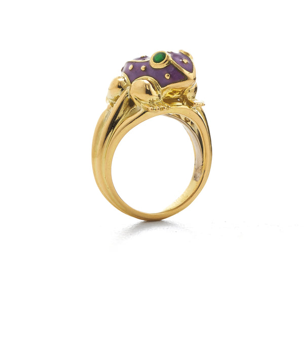 Baby Frog Ring, Purple Enamel