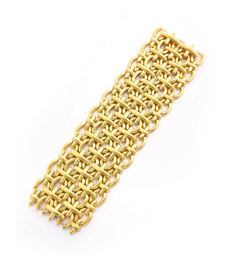 Brocade Wide Bracelet, Hammered 18K Gold