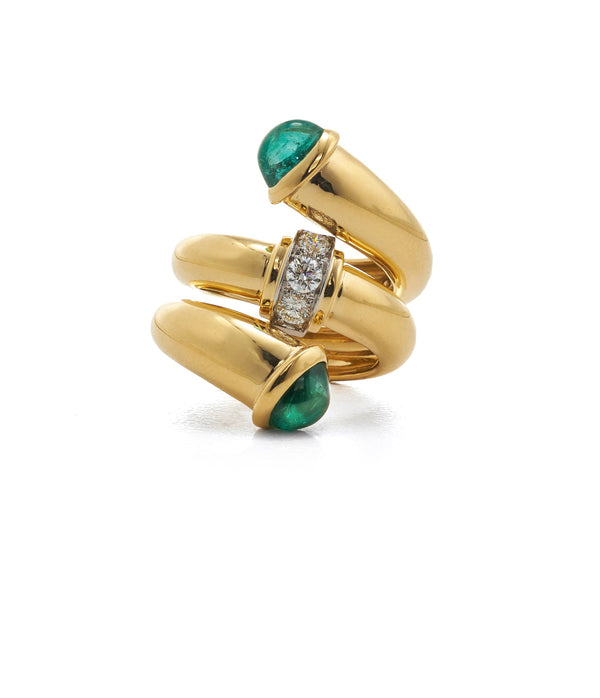 Emerald Pipe Ring, Polished 18K Gold