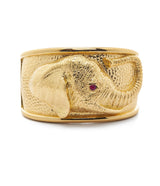 Repoussé Elephant Cuff, Ruby