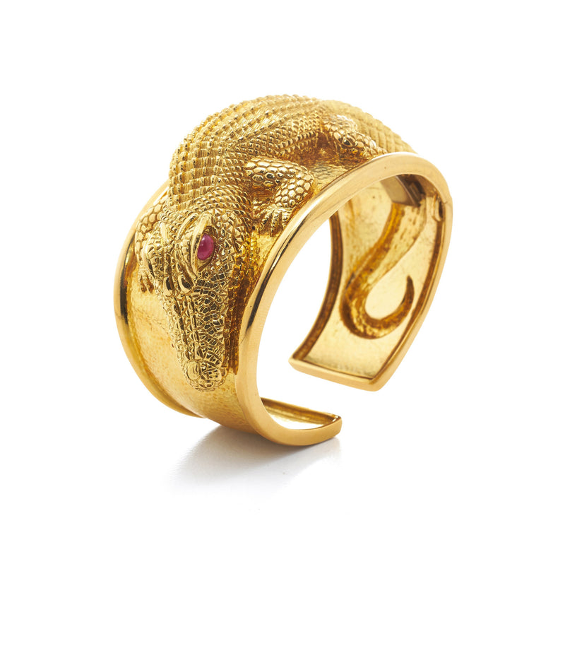 Repoussé Alligator Cuff, Ruby