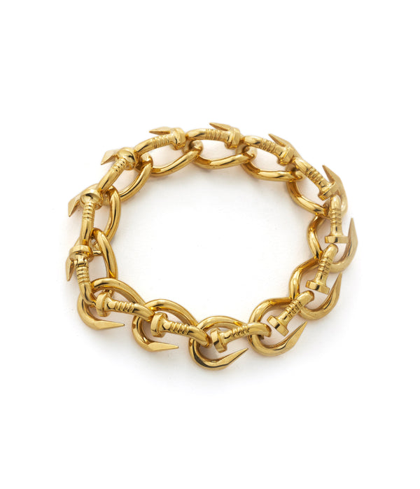 Large Bent Nail Link Bracelet, Polished 18K Gold