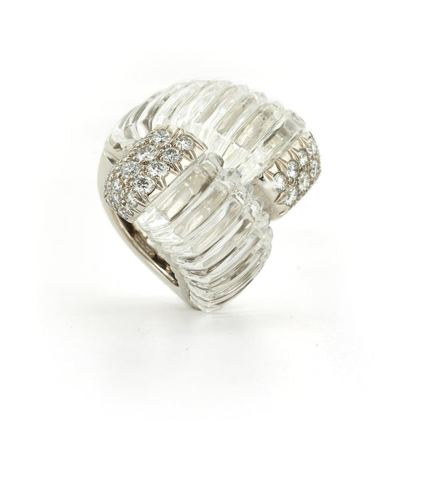 Crossover Ring with Vertical Fluting, Crystal