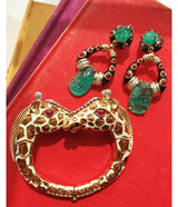 Twin Giraffe Bracelet, Brown Enamel, Ruby