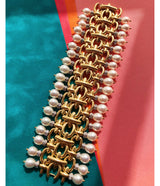 Brocade Bracelet, Hammered 18K Gold, Diamonds, Pearls