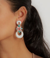 Asheville Earrings, White Enamel, Pink Opal, Diamonds