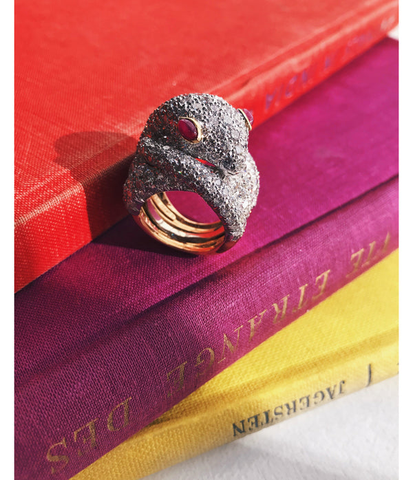 Snake Ring, Diamonds, Ruby