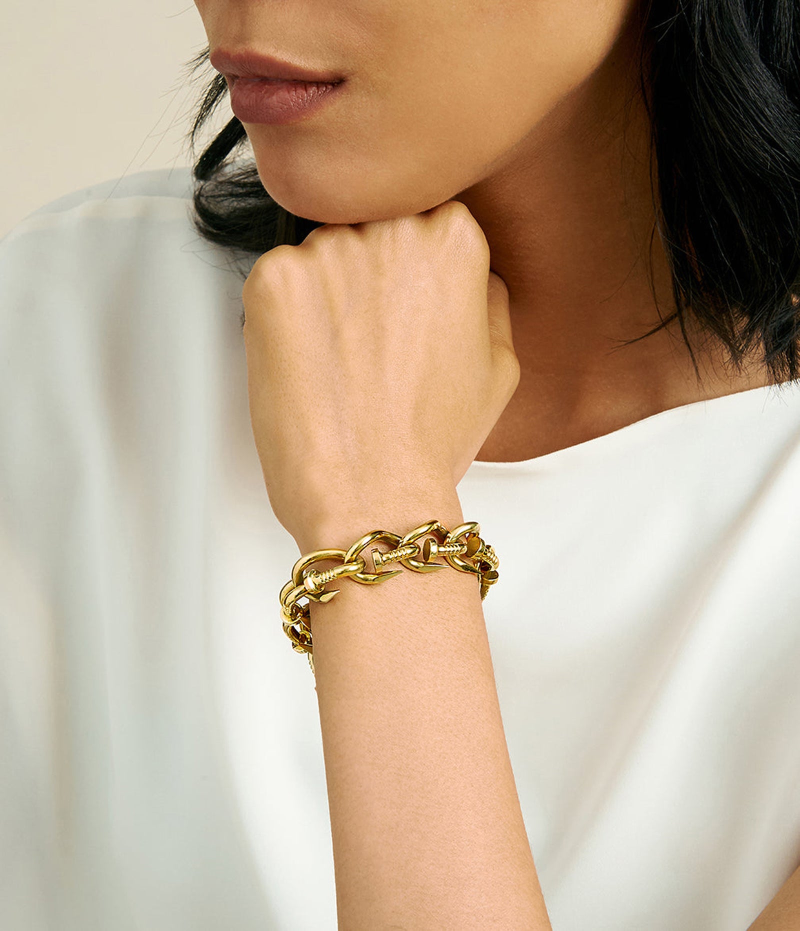 Bent Nail Link Bracelet Polished 18K Gold