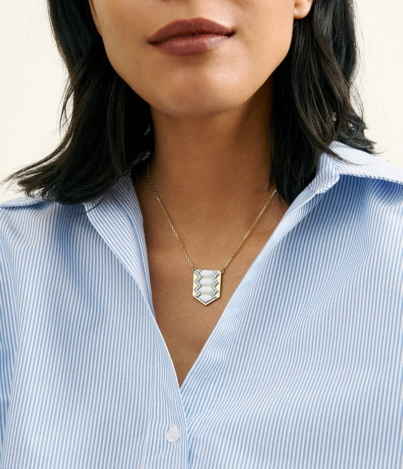Shield Necklace, White Enamel