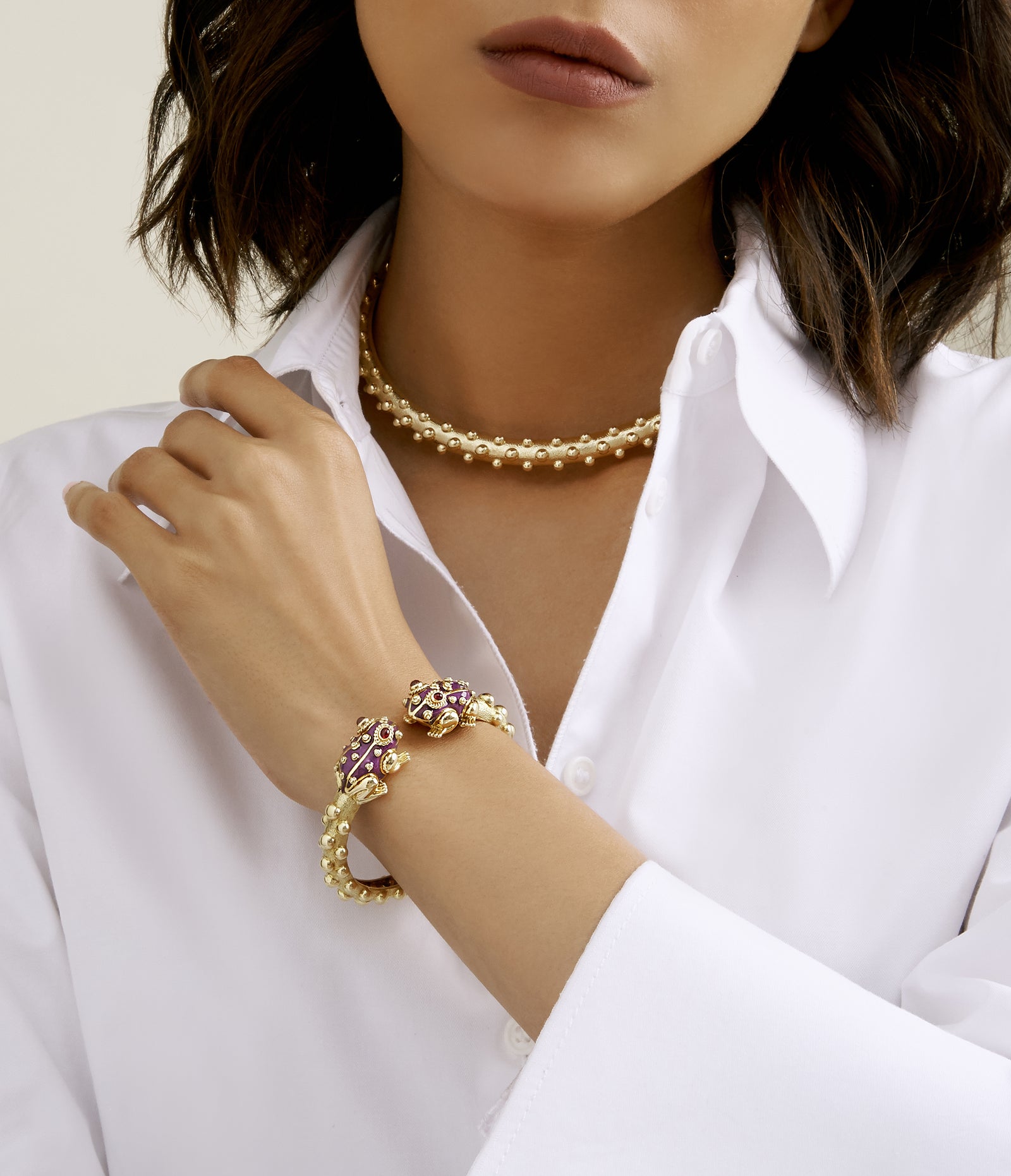 Purple Enamel, Ruby Baby Frog Bangle | David Webb New York